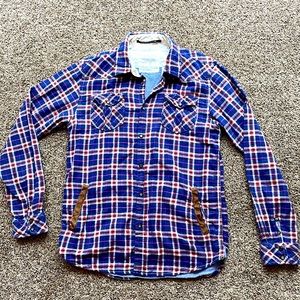 Scotch & Soda mens XL blue red plaid metal snap western style button up shirt